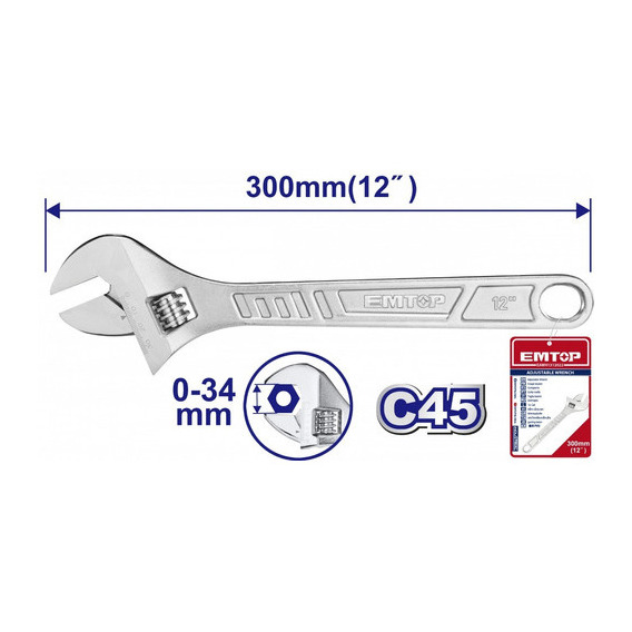 Llave Francesa Ajustable 12´´ Satinada Emtop Industrial