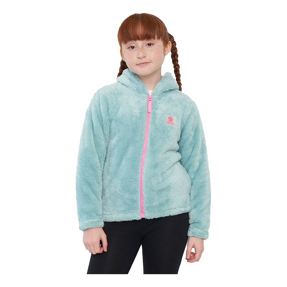 Polerón Niña Kids Peludo Zipper Turquesa Corona