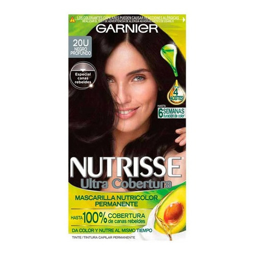 Kit Tintura Garnier  Nutrisse coloríssimos Mascarilla nutricolor permanente tono 20u negro profundo para cabello