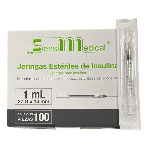 100 Jeringas Para Insulina Sensimedical 27g X 13mm (1/2) 1ml