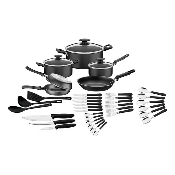 Batería De Cocina Tramontina Bremen 38 Piezas Color Negro