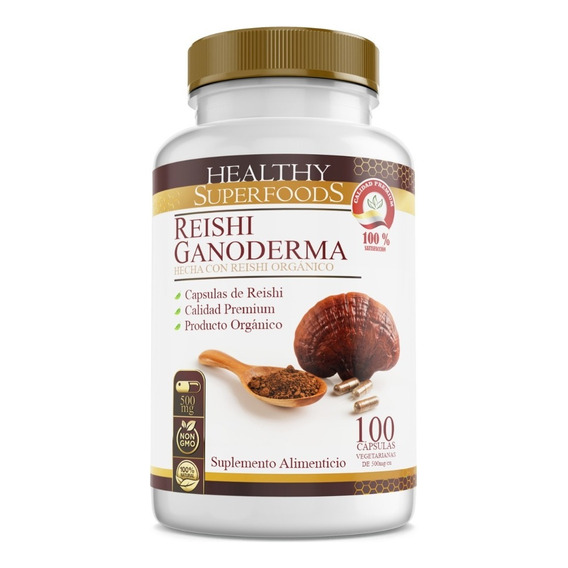 Healthy Superfoods Reishi Ganoderma Puro Premium 100 Capsulas 500mg Sabor Natural