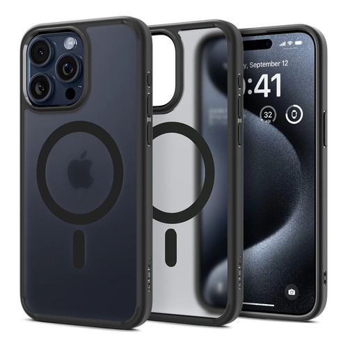 Case Funda Spigen Ultra Hybrid Magsafe iPhone 15 Pro Max 6.7 Color Negro ahumado