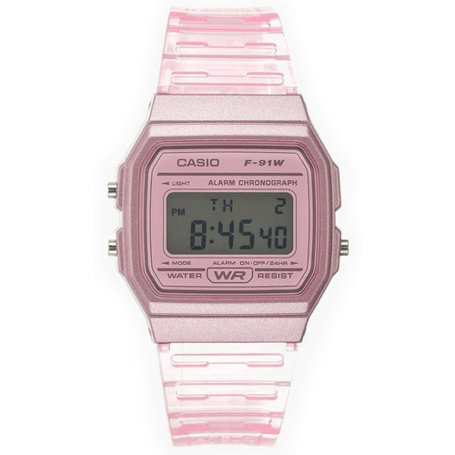 Reloj Casio F91ws Skeleton Unisex Vintage Colores Facturado Color Del Fondo Rosa Chicle Color De La Correa Rosa Chicle Color Del Bisel Rosa Chicle