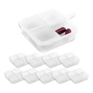 10x Porta Comprimidos Com 4 Divisórias Topget Branco