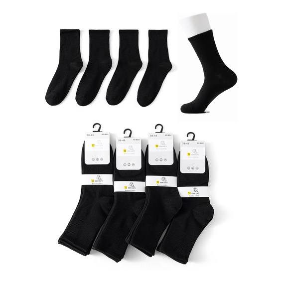 Pack 12 Calcetines Deportivas Largas Hombre Bambú 100% Negro