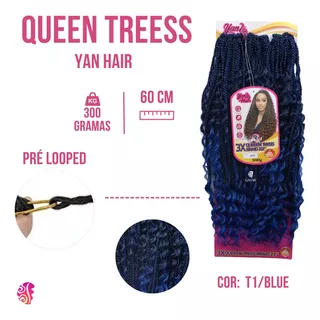 Cabelo Queen Tress Braids Tranças Pronta 300gr - Yan Hair Cor Preto Com Californiana Azul T1b/blue