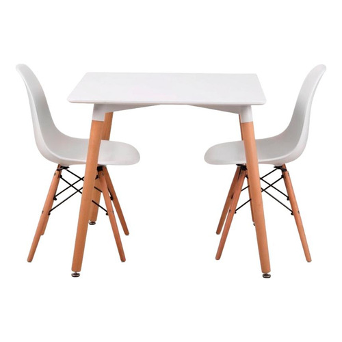 Juego Comedor Eames Mesa Cuadrada 80cm + 2 Sillas Eames Color Blanco Diseño de la tela de las sillas Liso