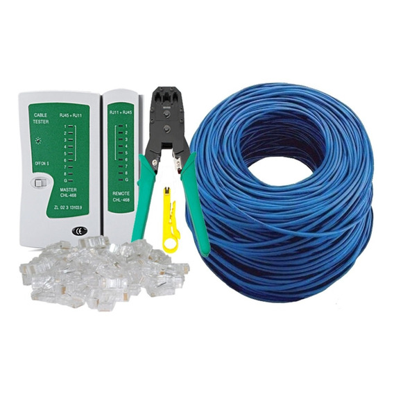 Bobina Cable Utp Cat 6 100m+100 Rj45 Cat6+tester+ Pinzas