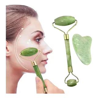 Masajeador Rodillo Jade + Gua Sha Espátula Jade Facial Tipo De Piel Mixta