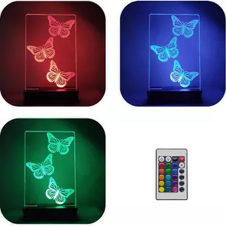 Lámpara Led 3d Mariposas   16 Colores Control Remoto Regalo