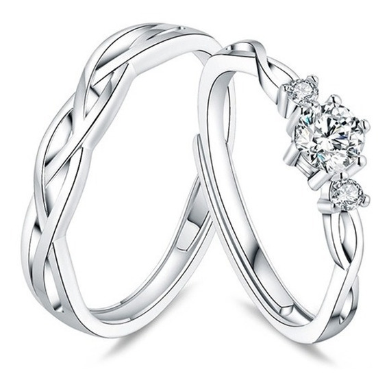 Par Anillos Promesa Plata 925 Pareja Novios Amor Infinito 