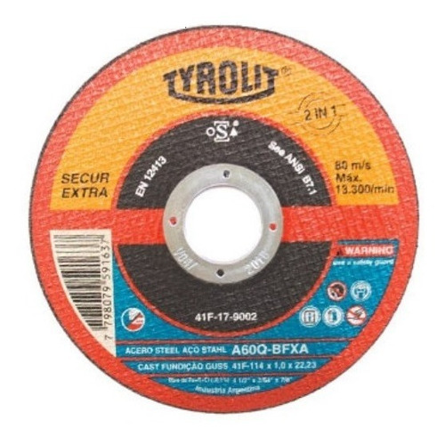 Kit de discos de corte fino Tyrolit Secur de acero inoxidable de 4 1/2 x 1 mm, 25 unidades, color naranja/negro