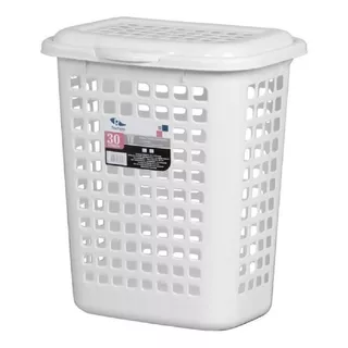 Cesto Branco Para Roupas Lavanderia Com Tampa 30l Multiuso