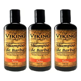Kit 3 Unidades Shampoo De Barba Viking Terra Fragrância Amadeirada