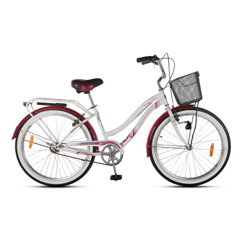 Bicicleta Paseo Dama Aurora Family Canasto R26 Portapaquete Color Blanco/Rosa