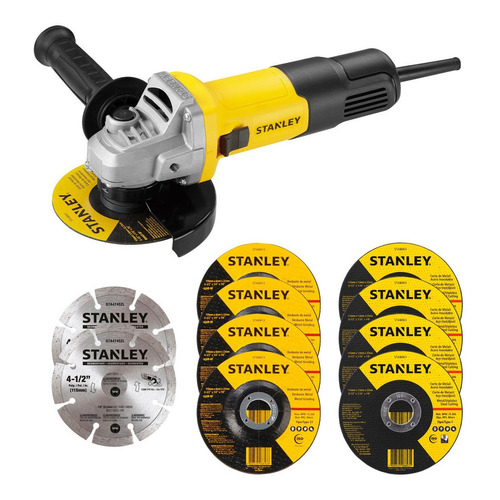 Miniesmeriladora angular Stanley SG7115V10 de 60 Hz color amarillo 750 W 120 V + accesorio