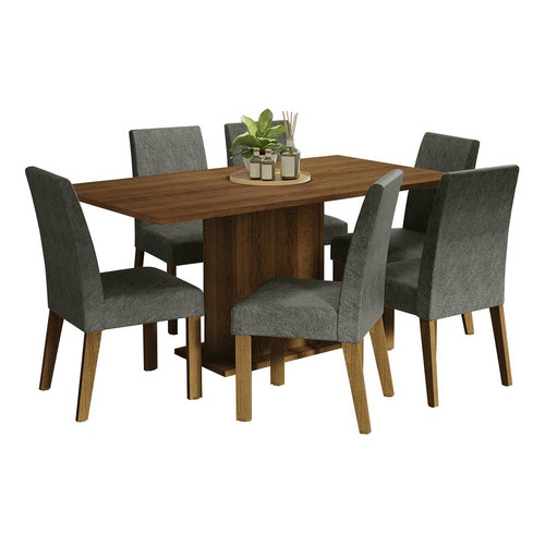 Juego Comedor Mesa Tapa Madera Y 6 Sillas Renata Madesa M/p Color Rústico/Plata Diseño de la tela de las sillas Liso