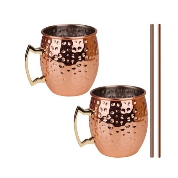 Tazas Doble Moscow Mule Con 2 Popotes De Cobre 500ml