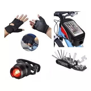 Kit Bici Ciclista Guante Luz Herramientas Reparar Alforja