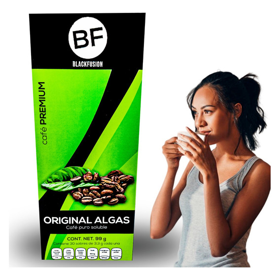 Café Premium Original Algas Black Fusión 30 Sobres De 3.3 Gramos 