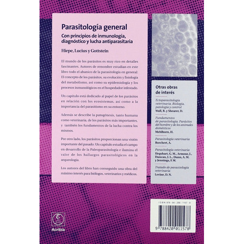 Parasitologia General, De Hiepe., Vol. Abc. Editorial Acribia, Tapa Blanda En Español, 1