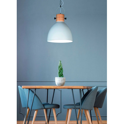 Lampara Colgante Deco Burgos Madera Vintage Apto Led Blanco
