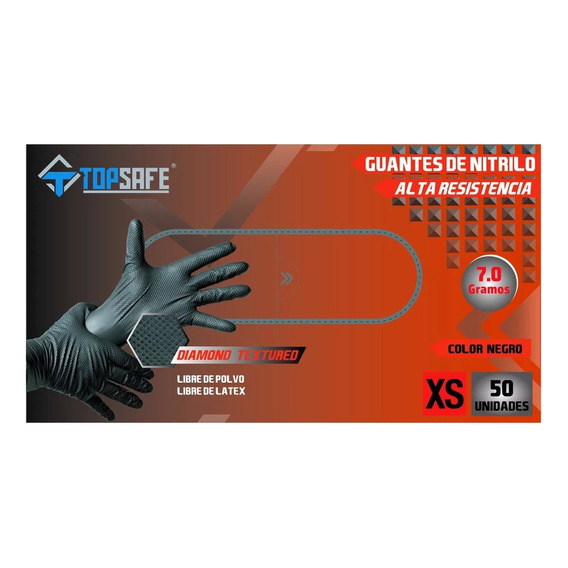 Guantes Top Safe Negro Diamantado 7.0 Grs Profesional