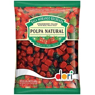 Bala Recheada Morango Polpa Natural - Dori - Pcte 600g