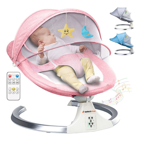 Mecedora Electrica Para Bebe Moises Cuna Columpio Mosquitero Color Rosa