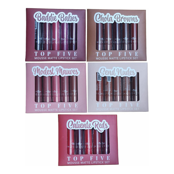 Labiales Mate Top Five Mousse Italia Caja De 5 Labiales Color Modest Mauves