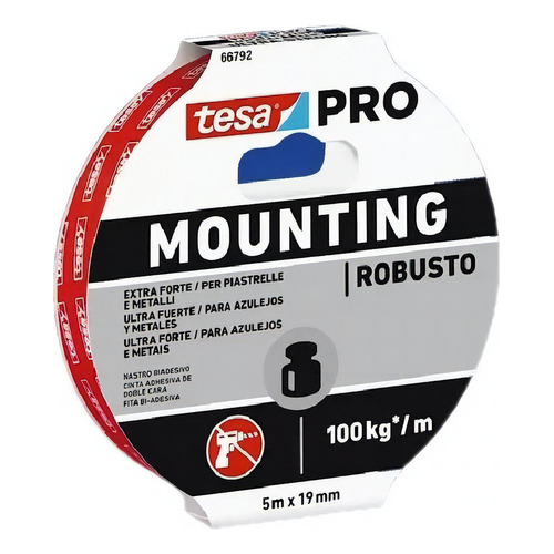 Cinta Doble Faz Tesa Ultra Fuerte- Robusto Rollo 19mm X 5m Color Blanco Liso