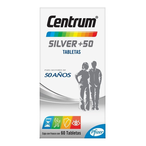 Multivitamínico Centrum Silver +50 Adultos con Vitamina B Vitamina C Calcio Potasio y Zinc 60 Tabletas