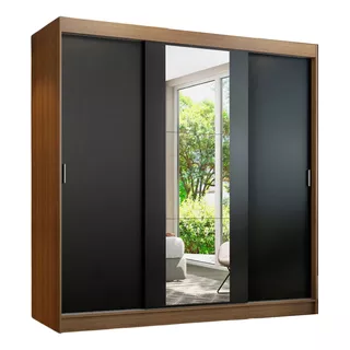 Ropero Madesa Reno 1095h91e Color Rustic/negro De Mdp Con 3 Puertas  Corredizas