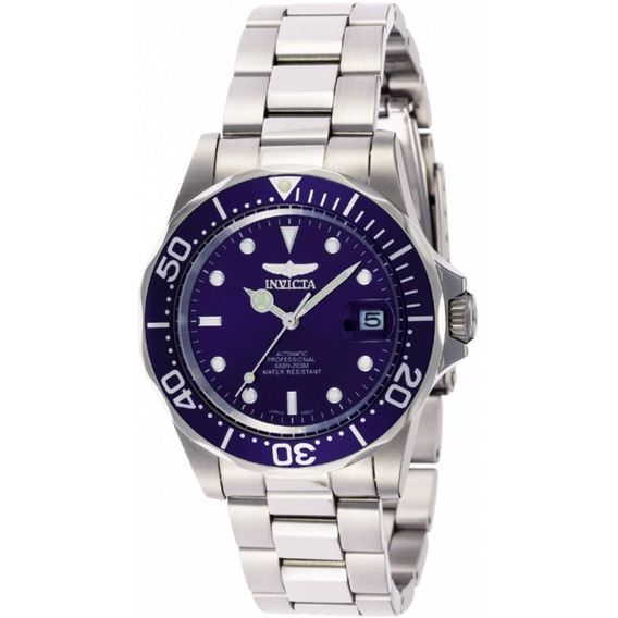 Reloj pulsera Invicta Pro Diver 9094 de cuerpo color acero, analógico, para hombre, fondo azul, con correa de acero inoxidable color acero, agujas color blanco y acero, dial blanco y acero, minutero/s