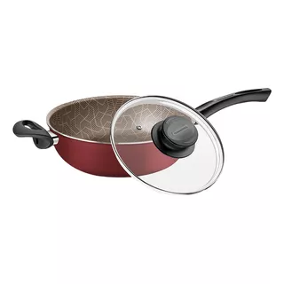 Wok Wokera Antiadherente 26cm Con Tapa Tramontina Color Rojo