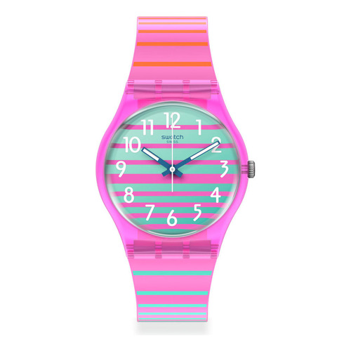 Reloj Swatch Mujer Electrifying Summer So28p105 Color de la malla Rosa chicle Color del bisel Rosa Color del fondo Celeste
