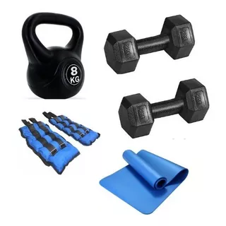 Set Kit Ejercicio Entrenamiento Mancuernas Pesa Rusa 8 Kilos