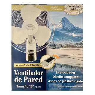 Ventilador De Pared Supreme Vec W1655w Blanco Con 3 Aspas, 16  De Diámetro 120 v