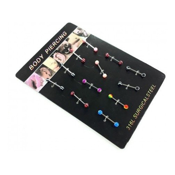 Piercing Barbell Bolitas De Colores X12 U.