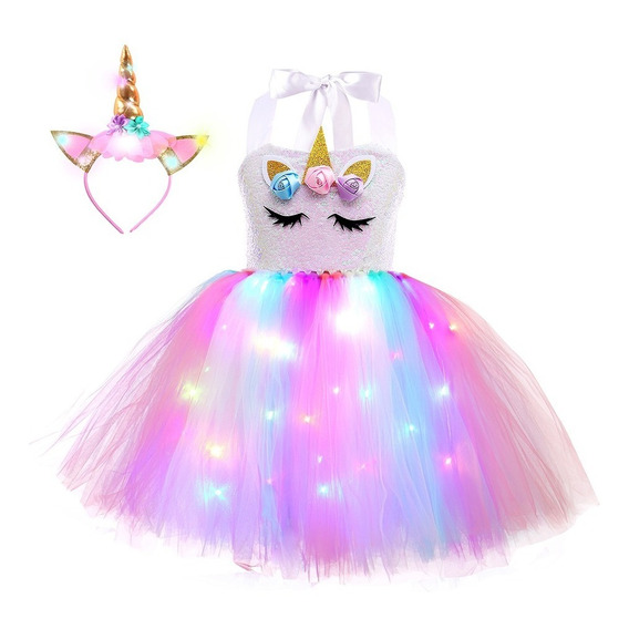 Disfraz De Unicornio Iluminado Vestido De Fiesta Para Niñas
