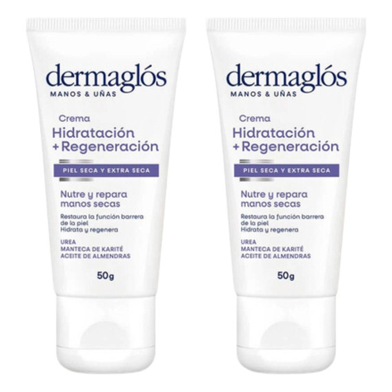  Crema hidratante para manos Dermaglós Hidratación Inmediata Hidratacion + Regeneracion en tubo 50g neutro - pack x 2 unidades 