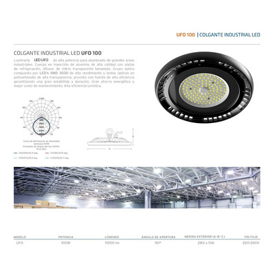 Colgante Led Industrial Alta Potencia Aluminio 100w Ufo 