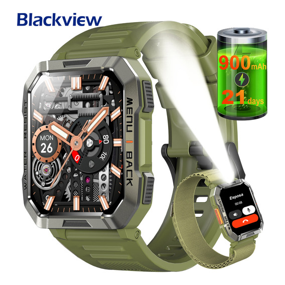 Blackview Smartwatches BVW60 Reloj Inteligente Smart watch Reloj Militar Para Hombre Función De Llamada A Prueba De Caídas Impermeable, Ip68, 900mah, relojes inteligentes con linterna
