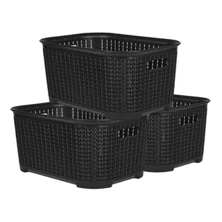 Set De 3 Cajas Organizadoras Simil Rattan Canastos Plásticos