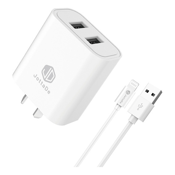 Cargador Rapido De Pared Jd T-24 Cable Usb Compatible iPhone 1.20 Mts 2.4a 12w Blanco