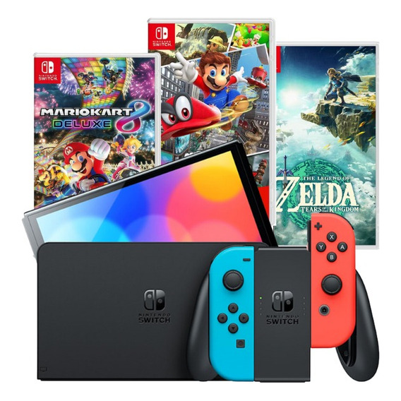 Consola Nintendo Switch Oled 64gb Con 3 Juegos Fisicos Mario