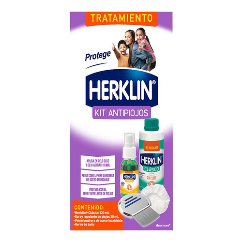 Kit Herklin Antipiojos: Shampoo, Repelente, Peine Y Gorro