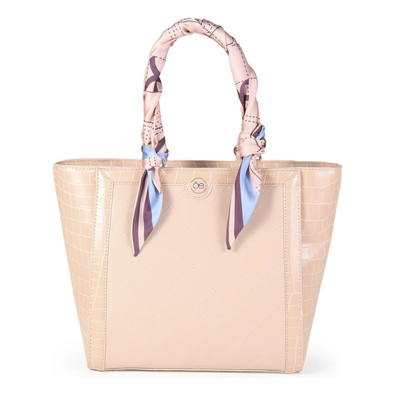 Bolsa Tote Cloe Para Mujer Con Mascada Multiusos Asa Larga Color Nude