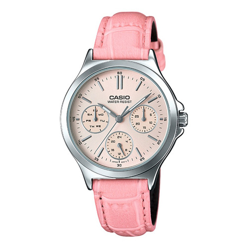 Reloj Fashion Casio Ltp-v300l-4audf  Pulso Cuero Para Mujer Color de la correa Rosa Color del fondo Rosa